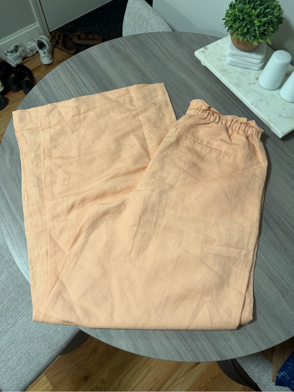 Ann Taylor NWT Linen Blend Drawstring Wide Leg Pants MT Peach Tall